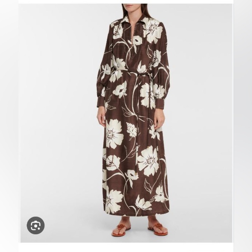Tory Burch Printed Silk Tunic Collar Brown Daisy Dress sz L RARE no belt